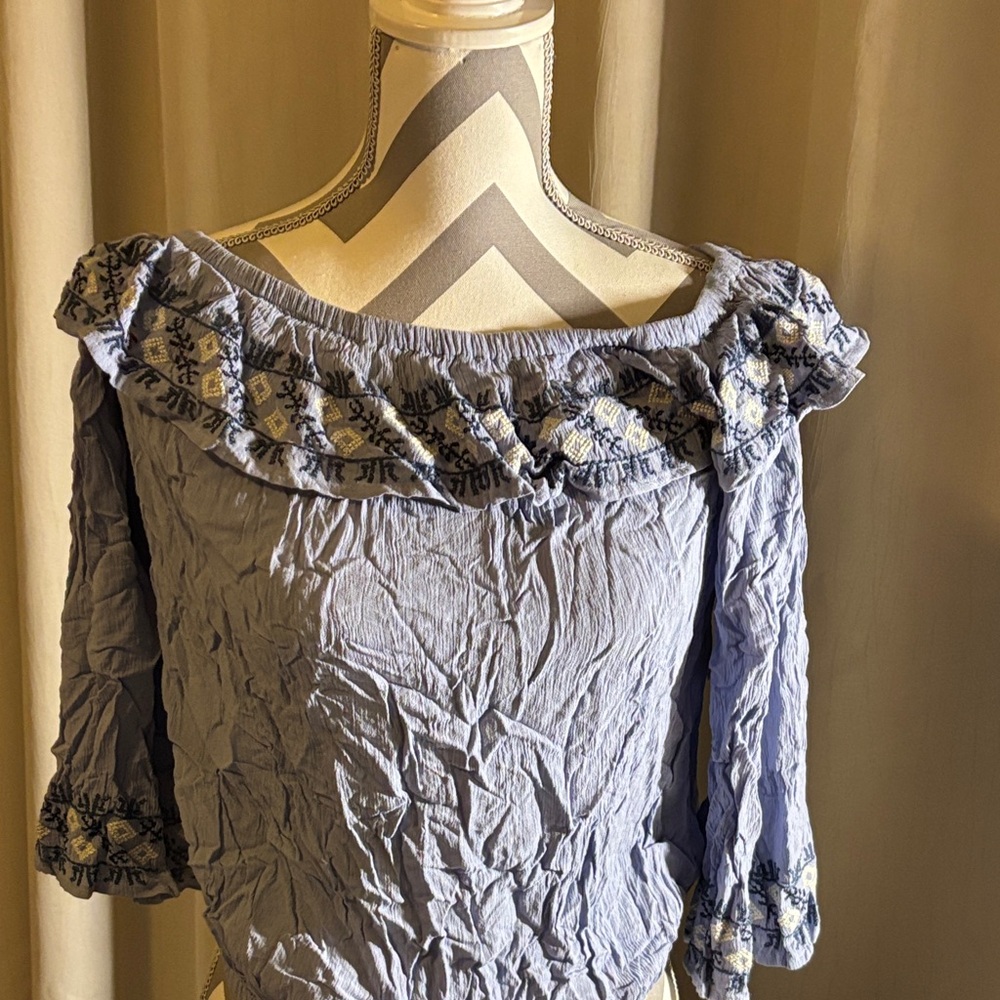 Altar'd State Light Blue Ruffle Blouse - Picture 3 of 12